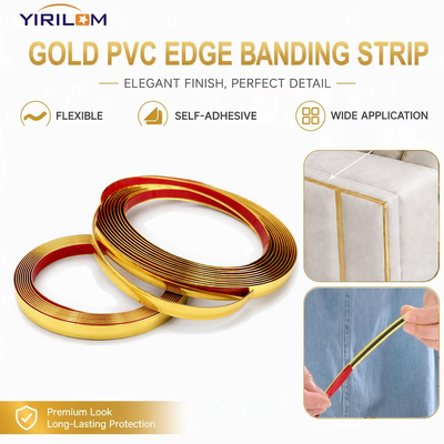 سعر جيد شريط ربط حافة PVC الذهبي مع التشطيب المعدني المتطاط 13mm العرض 2.8mm الارتفاع لتجميل حافة الأثاث متصل